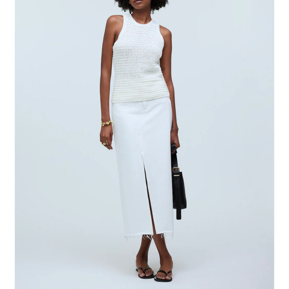 Madewell Crochet Knit Crewneck Sweater Tank Cotton Vest Bright Ivory XS NWT - Picture 2 of 13